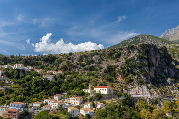 Fototapeta na wymiar An old city in the mountains of Albania. Top view