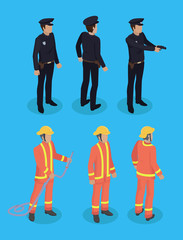 Police Officer and Firefighter Vector Illustration