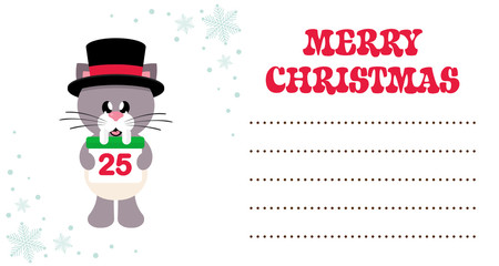 winter cartoon cute cat in hat with christmas calendar