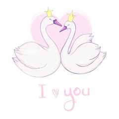 cute lovely princess swan on pink background vector illustration