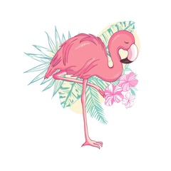 Naklejka premium Flamingo bird illustration design on background