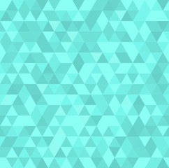 Cyan mosaic abstract seamless backround. Turquoise triangular low poly style pattern. Vector illustration