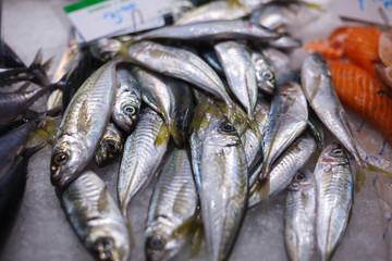 Fish for sale in La Boqueria market, Barcelona 25 September 2018