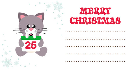cartoon cute cat with christmas calendar sitting on the christmas card
