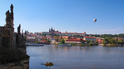 Prague. View on old town over Vltava river from Charles Bridge