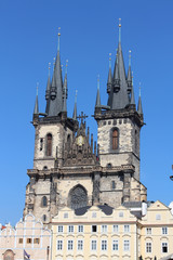 Fototapeta na wymiar Towers of Church of Our Lady in Old city of Prague