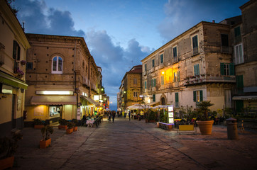 Streets of town, cafes and restaurants in the evening, Tropea, Italy