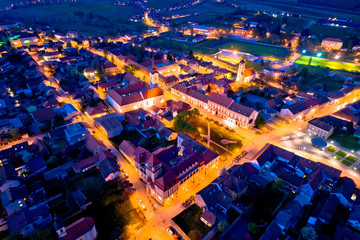 Fototapeta na wymiar Town of Krizevci aerial panoramic night view