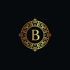Fototapeta premium Vintage old style logo icon golden. Royal hotel, Premium boutique, Fashion logo, restaurant logo, VIP logo. Letter B logo, Premium quality logo. 