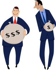 Two businessmen receiving an unequal compensation for the job, EPS 8 vector illustration