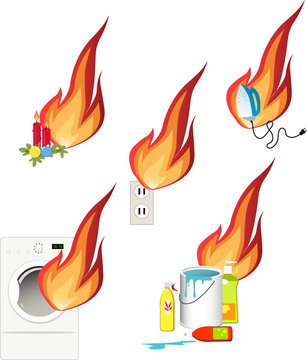 Fire Hazards In A House, Set Of EPS 8 Vector Icons