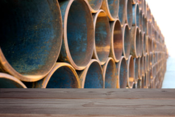 table on pipe background