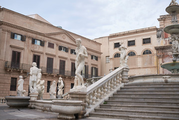Fototapeta na wymiar Palermo, Italy - September 07, 2018 : View of Praetorian Fountain