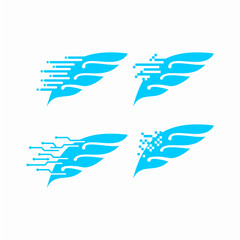 Set of feather technology logo vector design. Modern feather logo design template