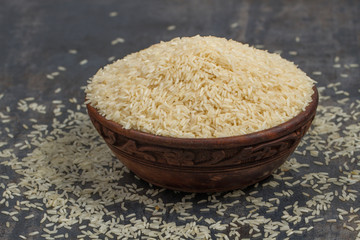 indian basmati rice isolated on texture background.