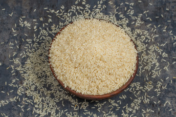 indian basmati rice isolated on texture background.