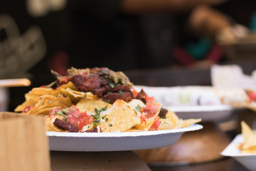 Street market traditional food in London: fish & chips. Concept: travel food story.