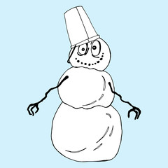 vector snowman with a bucket on his head/symbol of winter