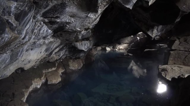 Inside Grjótagjá cave in Iceland