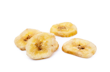 Dried sliced banana isolated on white background
