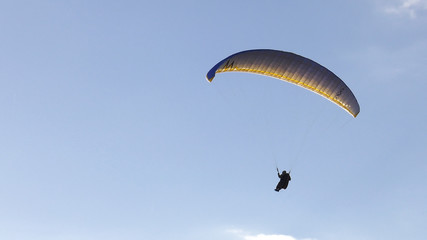 Flying paragliders.