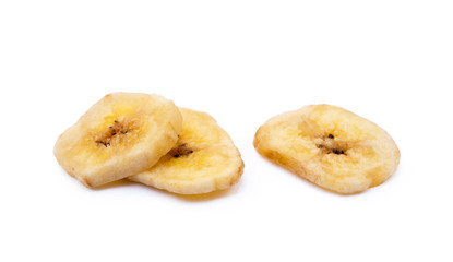 Dried sliced banana isolated on white background