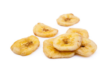 Dried sliced banana isolated on white background