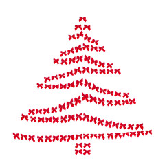 Fototapeta na wymiar Red bows lined up in the shape of a Christmas tree, isolate on a white background. Concept for a holiday card.