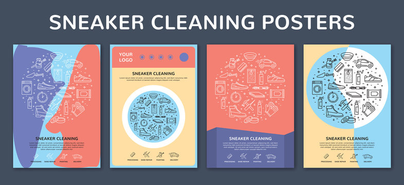 Vector Sneaker Cleaning Icon Poster Set