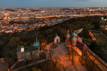 Evening panorama of the city of Prague. Skyline Prague. View from Petrin tower.