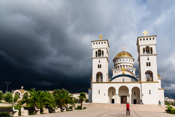 Fototapeta na wymiar St. Vladimir cathedral before the storm. City of Bar, Montenegro