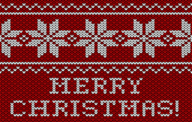 Red knitted seamless pattern. Christmas card. Vector illustration.