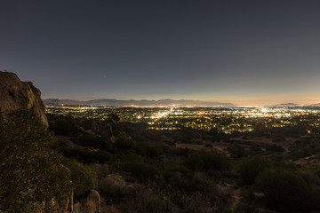 Los Angeles California predawn hilltop San Fernando Valley view.  Burbank, North Hollywood,...