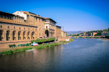 Beautiful Florence view on the river bank.  City of Florence, Italy.