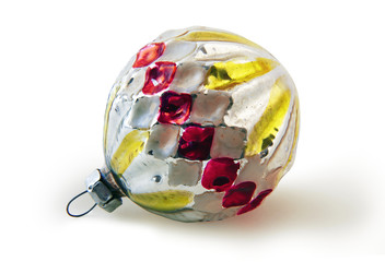 Vintage magic ball for the Christmas New Year tree. Old toy isolate on a white background.
