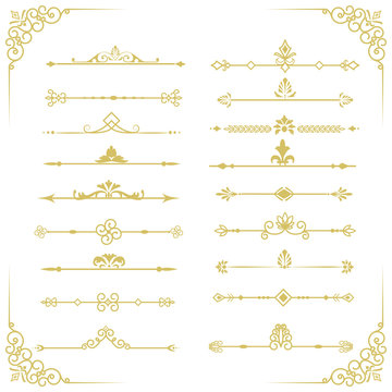 Set of vector decorative vintage gold thin dividers. Vintage elements for your design.