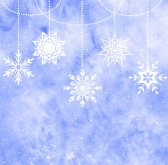 Watercolor christmas background with snowflakes.