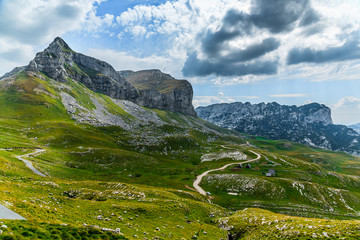 Panoramic view in Durmitor, Montenegro. Mountain road.