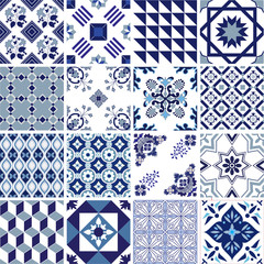 Traditional decorative color  portuguese set of seamless vector patterns. The tile is azulejo. Geometric patterns and backgrounds for your design. Vector illustration.