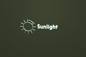 3D illustration of Sunlight, light green color and light green text with green background.