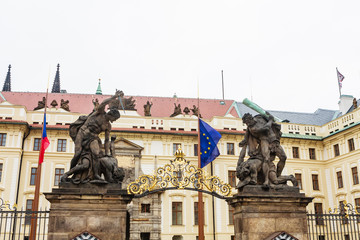 Fototapeta na wymiar Entrance in Royal Palace in Prague, Czech Republic