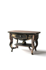 Brown wooden table on a white background.