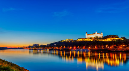 Bratislava castle with Danube river. Beautiful sunset. Slovakia . Bratislava