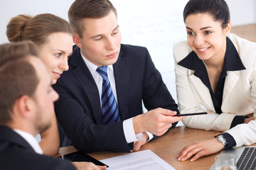 Fototapeta premium Business people at meeting in office background. Successful negotiation of business team or lawyers