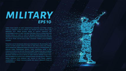 Obraz premium Military blue luminous dots. A soldier shoots a machine gun.
