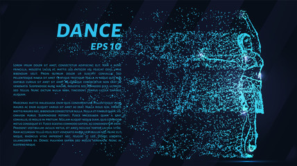 Dance of the blue points of light. Girl dancing, vector illustration.