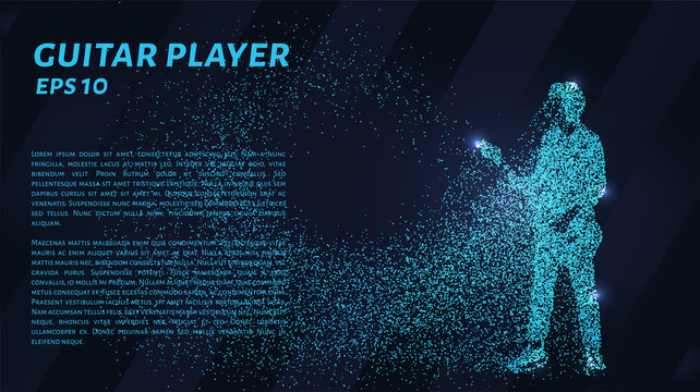 Guitarist of blue glowing dots. Guitarist vector illustration.