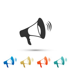 Megaphone icon isolated on white background. Set elements in colored icons. Flat design. Vector Illustration