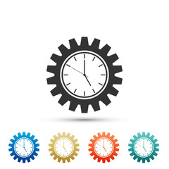 Clock gear icon isolated on white background. Set elements in colored icons. Flat design. Vector Illustration