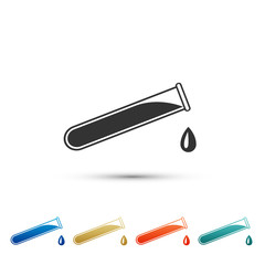 Test tube and flask - chemical laboratory test icon isolated on white background. Set elements in colored icons. Flat design. Vector Illustration